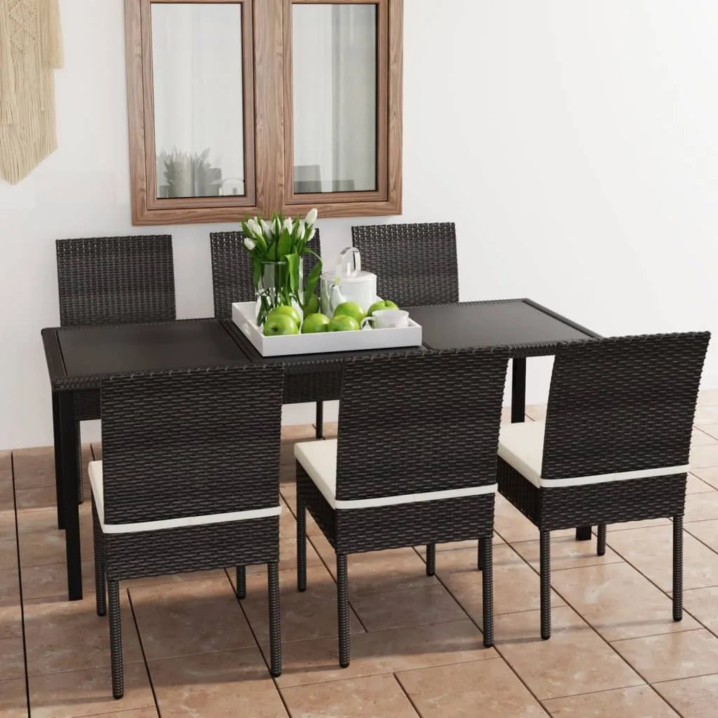 vidaXL 7 pcs conjunto de jantar para jardim vime PE preto
