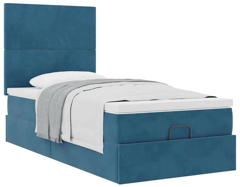 Estrutura cama otomana com colchões azul escuro 90x190cm veludo