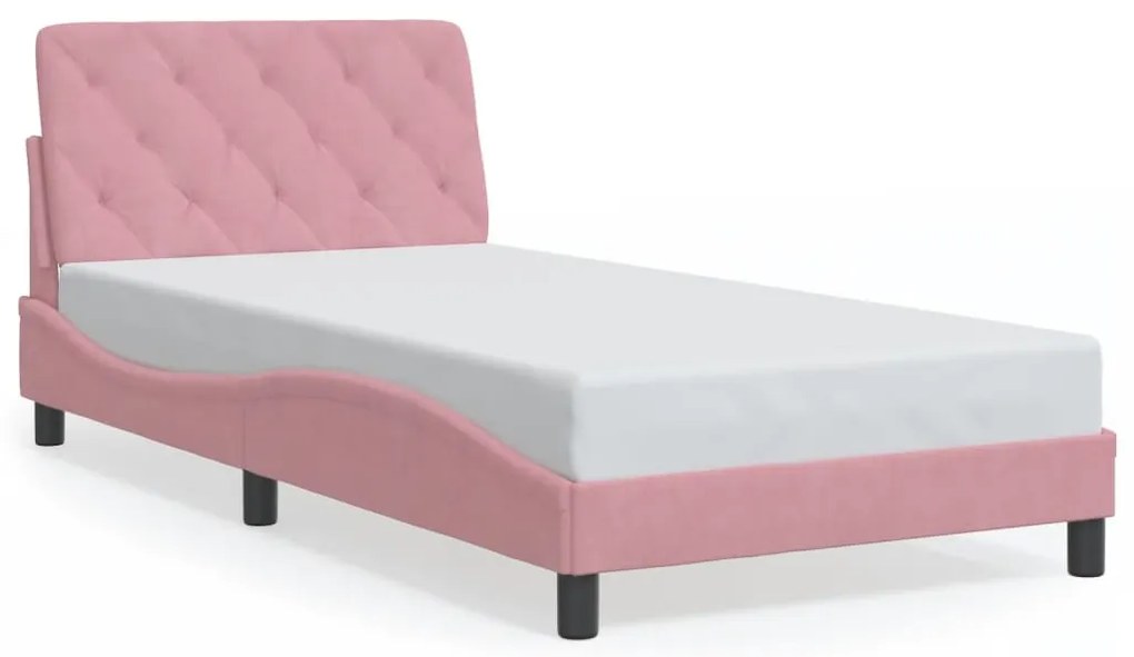 Estrutura de cama c/ luzes LED 100x200 cm veludo rosa