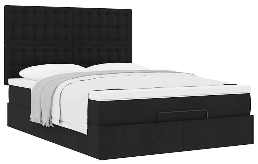 Estrutura de cama otomana com colchão 140x190 cm tecido preto