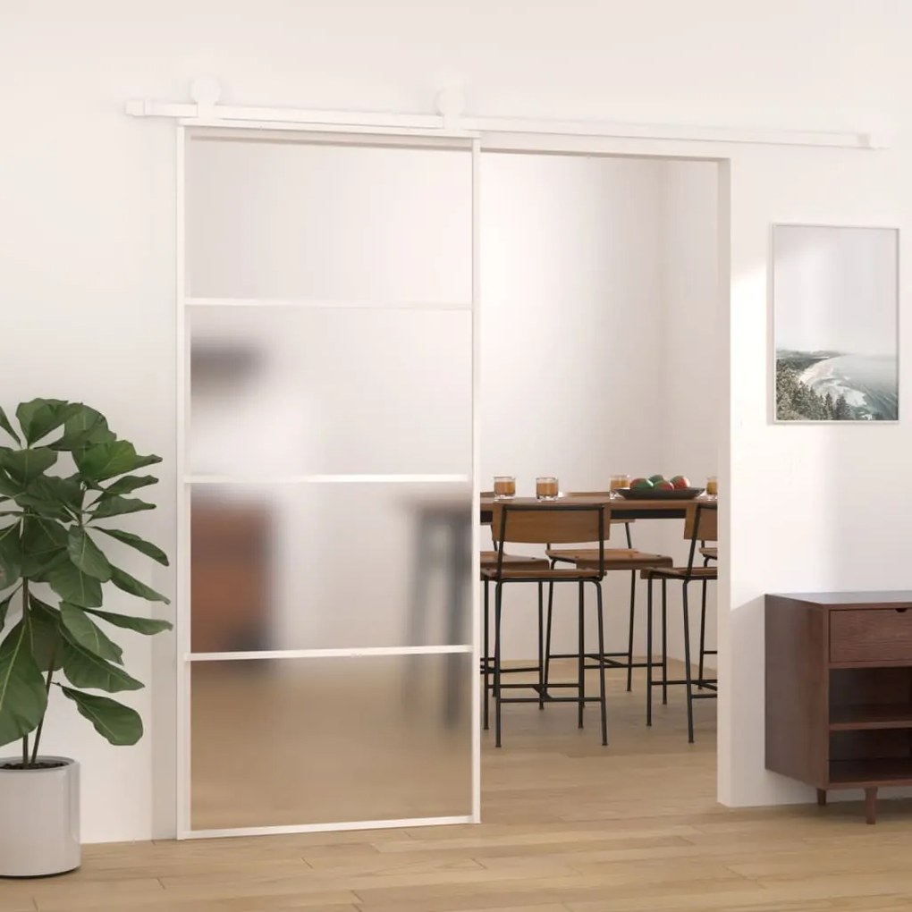 151661 vidaXL Porta deslizante vidro ESG fosco e alumínio 90x205 cm branco