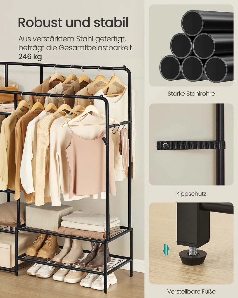 Guarda roupa 45 x 195 x 172,8 cm de metal com 9 prateleiras para quarto, preto