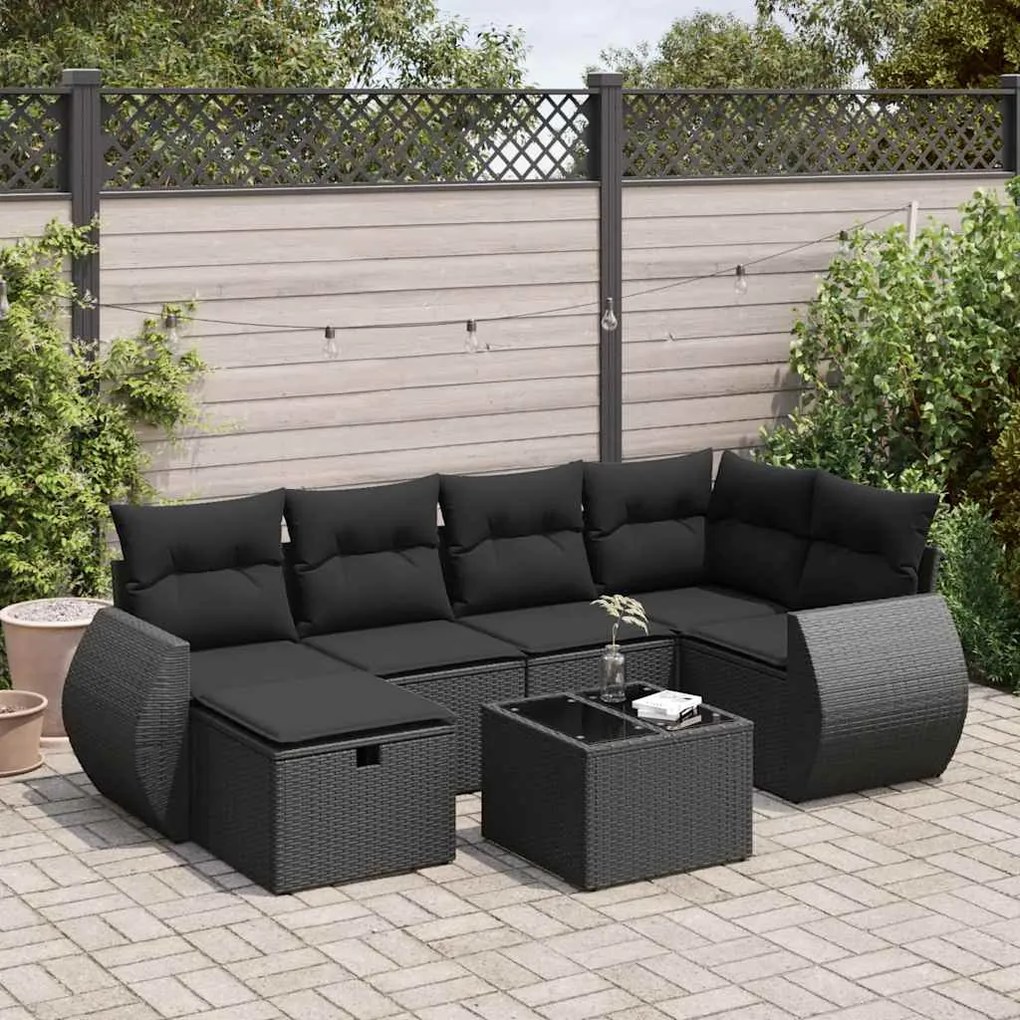 vidaXL 7 pcs conjunto de sofás p/ jardim c/ almofadões vime PE preto