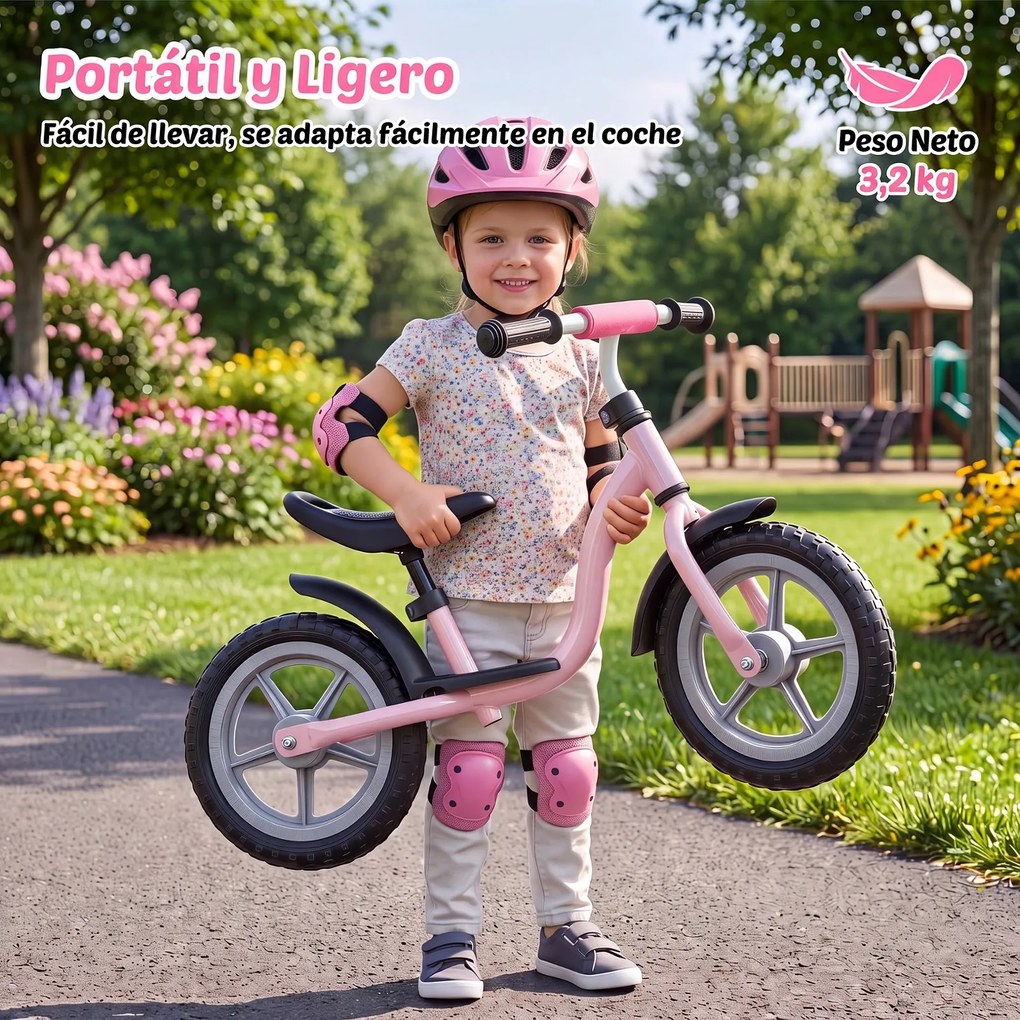 Bicicleta de Equilíbrio sem Pedais para Crianças, 86 x 41 x 51-56 cm, Guiador e Selim Reguláveis, Rosa