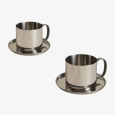 Pack De 2 Chávenas De Café 17 Cl Com Pires Em Aço Inoxidável Lludix Aço Inoxidável - Sklum