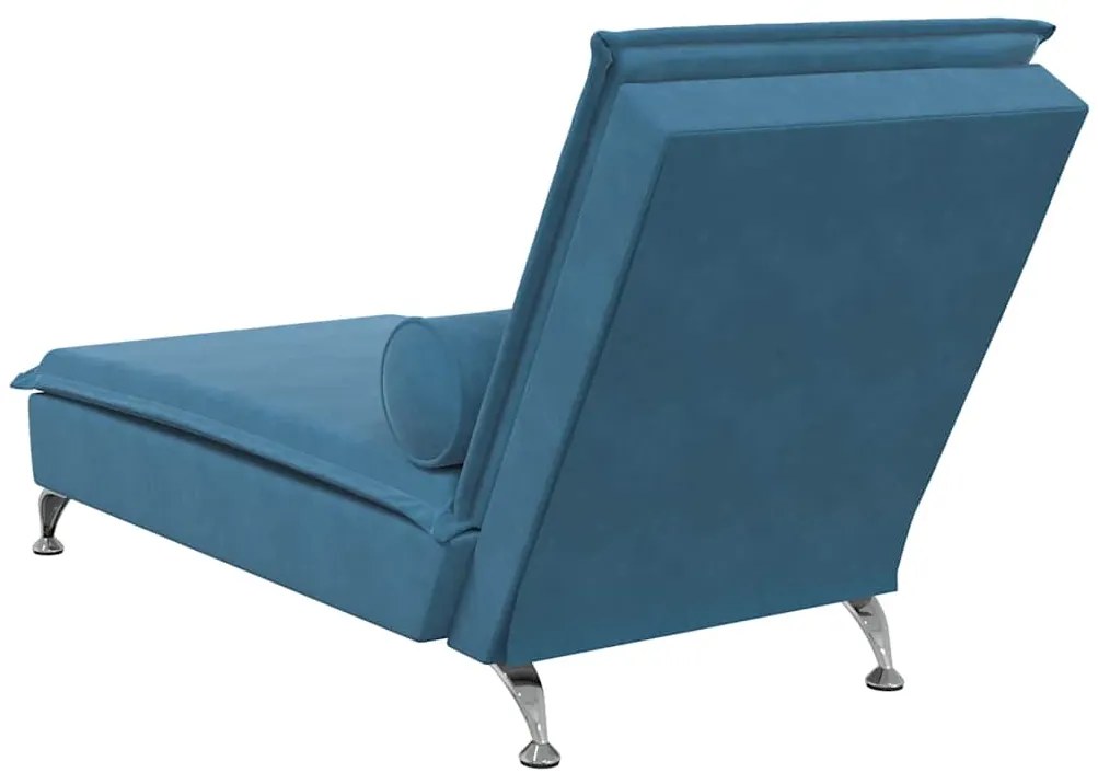 Chaise lounge de massagem com rolo veludo azul