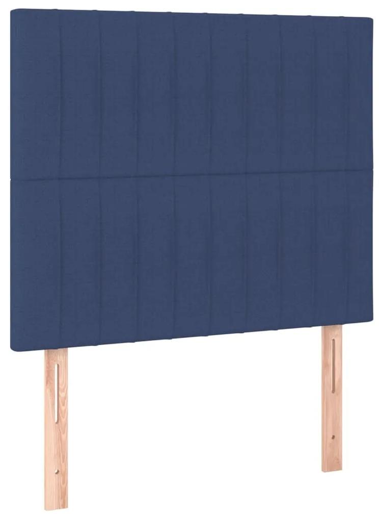 Cama box spring c/ colchão e LED 90x200 cm tecido azul