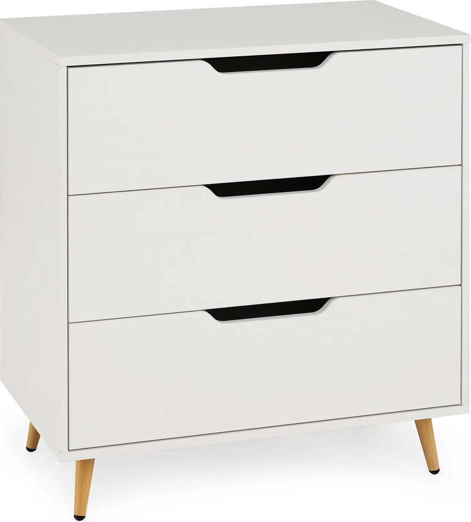 Cómoda de 3 Gavetas, 69,5 x 40 x 79 cm, Pernas Metálicas, Natural+Branco