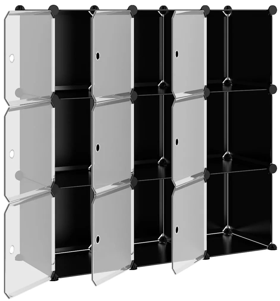 Organizador de arrumação com 9 cubos e portas PP preto