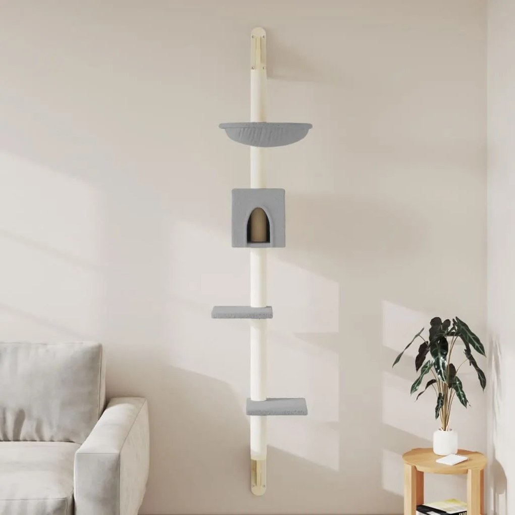 vidaXL Árvore parede p/ gatos c/ poste arranhador 187 cm cinza-claro