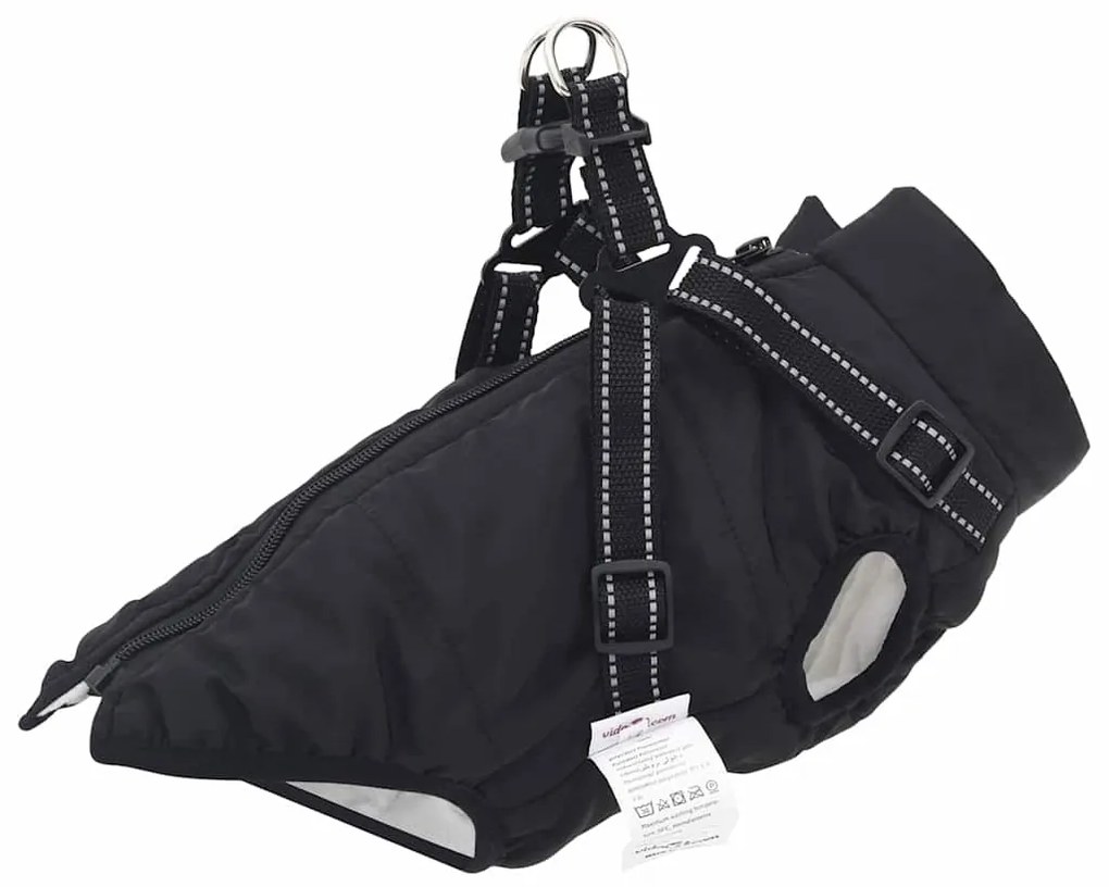 vidaXL Casaco para Cães com arnês Preto XL Velo e Poliéster