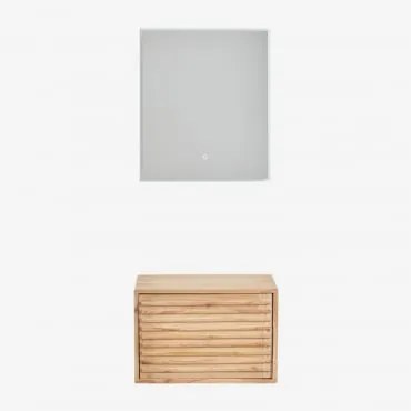 Conjunto De Móveis De Banheiro De Madeira Suspensos Deleyna Madeira Natural & Sem Lavatório & Led Retangular E Anti-embaciamento 60x70 Cm - Sklum