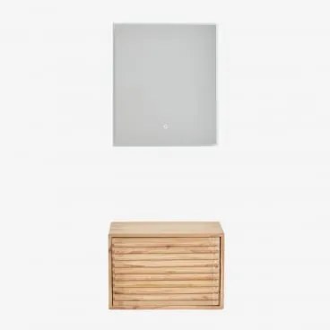 Conjunto De Móvel De Casa De Banho Suspenso 60x45 Cm Em Madeira Deleyna Madeira Natural & Sem Lavatório & Led Retangular E Anti-embaciamento - Sklum