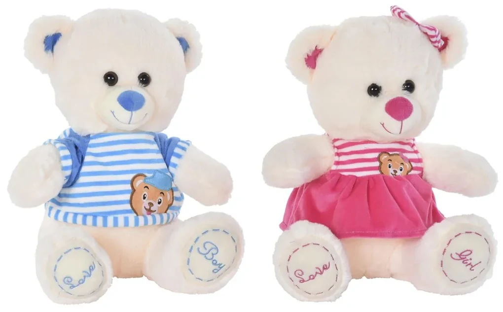 Urso de Peluche DKD Home Decor Azul Bege Cor de Rosa Infantil Urso 27 x 20  x 30 cm (2 Unidades)