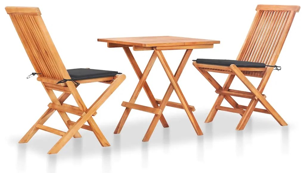 Conjunto bistrô c/ almofadões antracite 3 pcs teca maciça