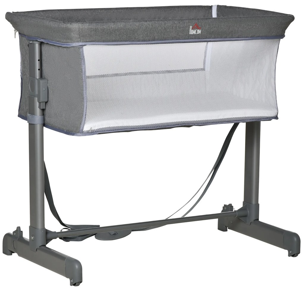 Berço de Bebé 2 em 1 Berço de Viagem Dobrável com Altura e Pés Ajustável em 5 Níveis Bolsa de Transporte até 9kg 6x50x83cm Cinza