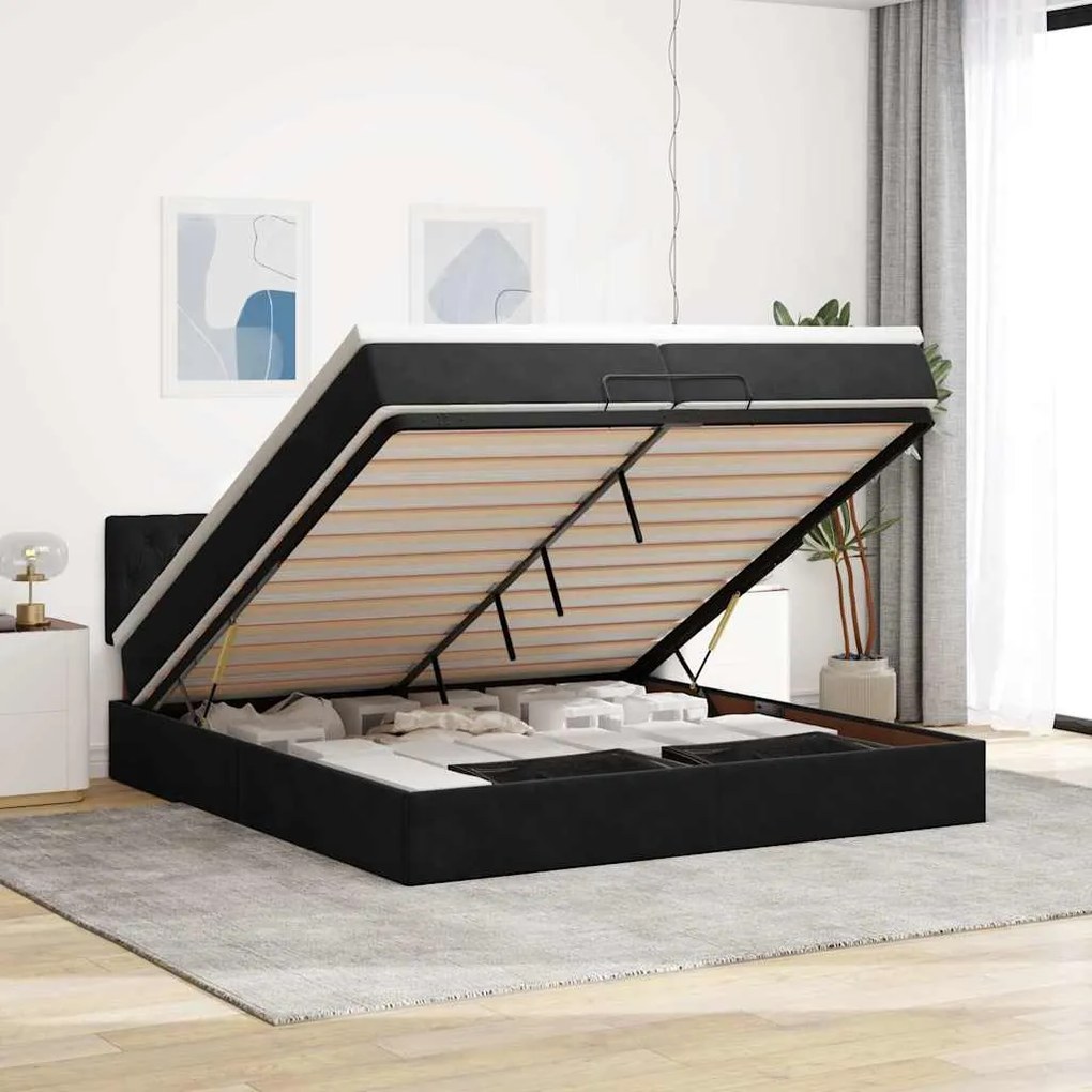 vidaXL Estrutura de cama otomana com colchão 200x200 cm veludo preto
