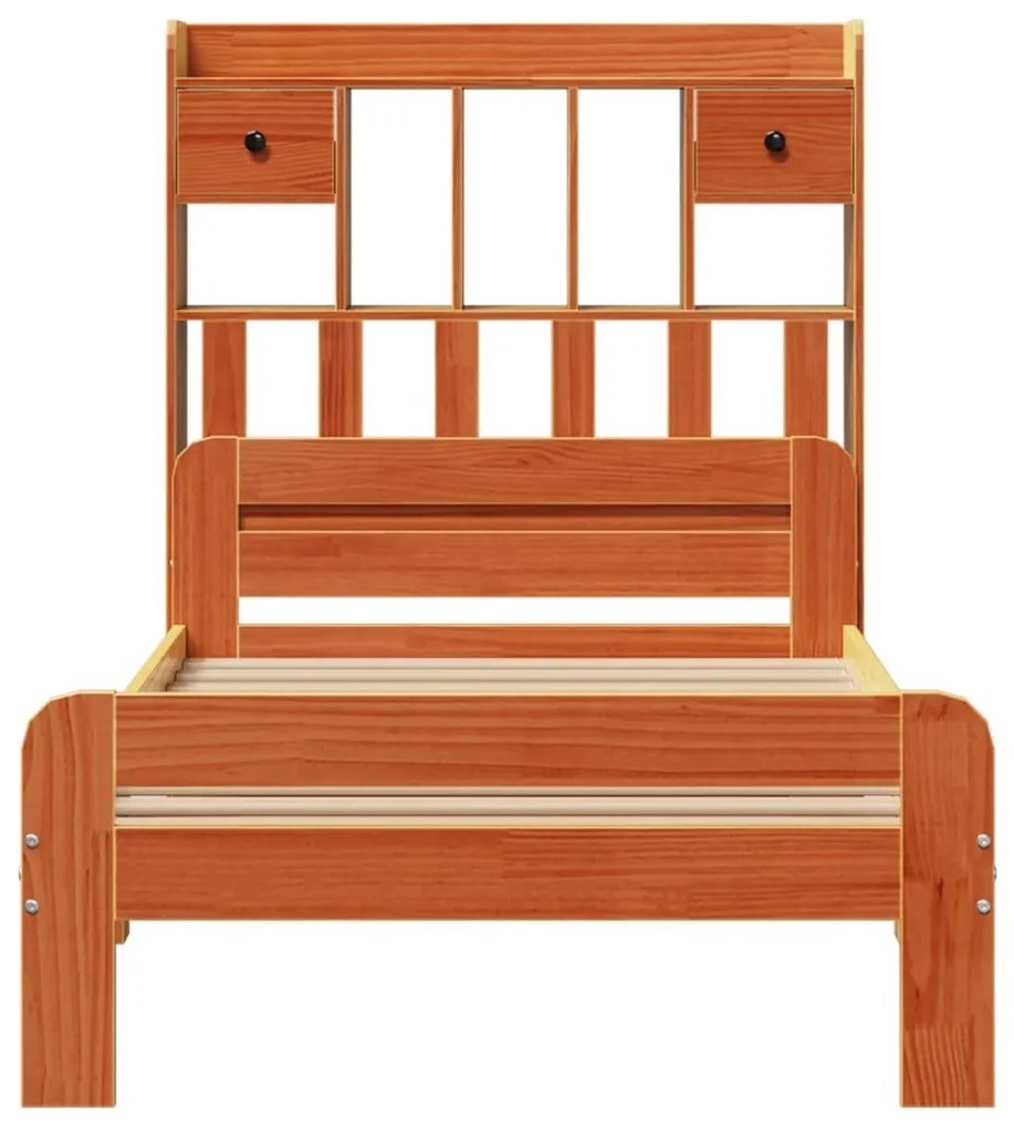 Cama com estante sem colchão 90x200cm pinho maciço castanho-mel