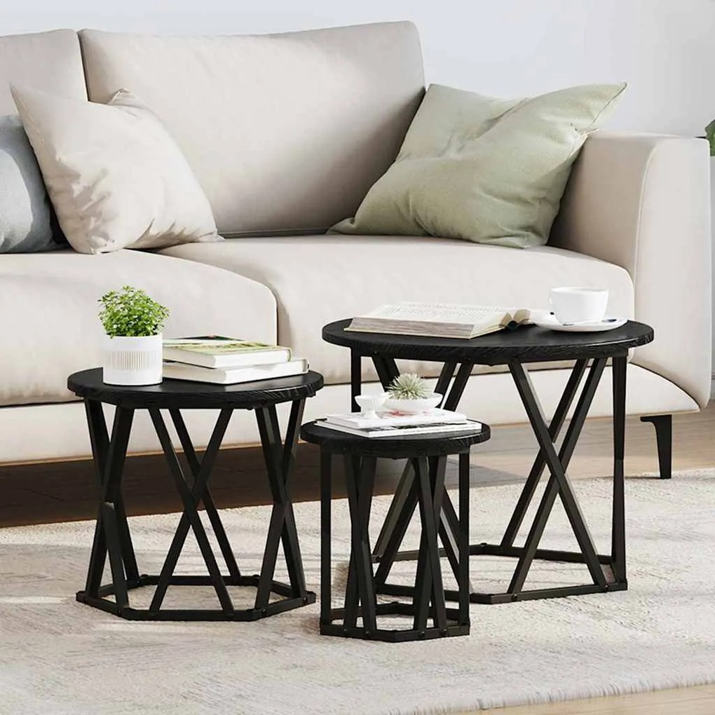 vidaXL Mesa Lateral Empilhável 3 pcs Carvalho preto 53 x 53 x 40 cm