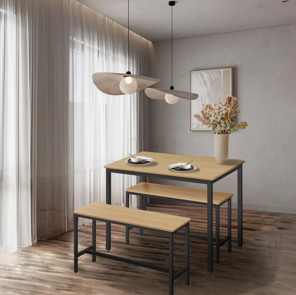 Conjunto Mesa de jantar com 2 bancos, mesa de cozinha, bancos de sala de jantar carvalho-preto