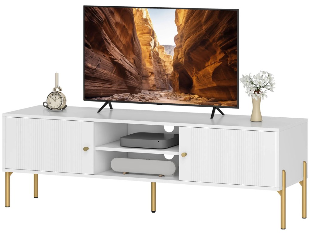 HOMCOM Móvel de TV Moderno com 2 Prateleiras Abertas Ajustáveis para Televisão 65 Polegadas 140x38x45,9 cm Branco