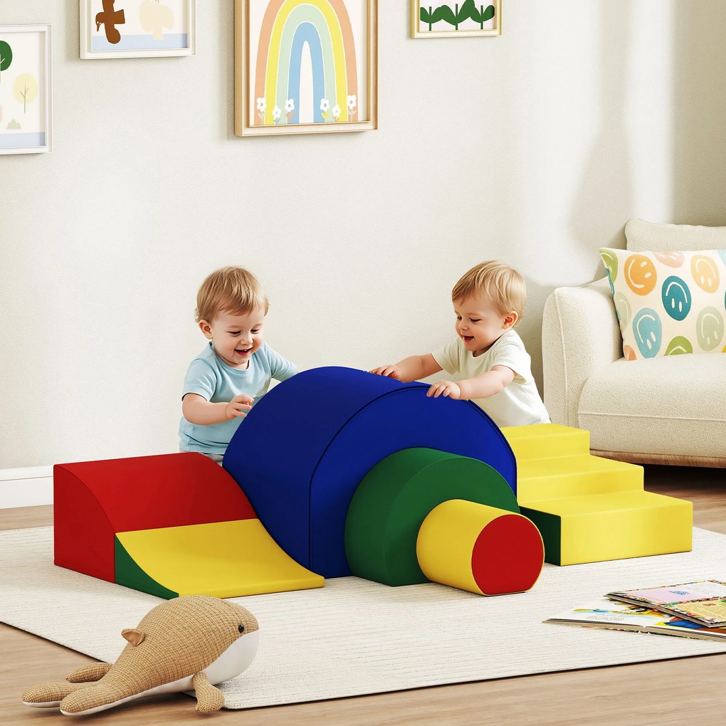 Percurso de motricidade para bebés – brinquedos de escalada modulares com 5 blocos gigantes de espuma, 181 x 39 x 44 cm, multicolorido