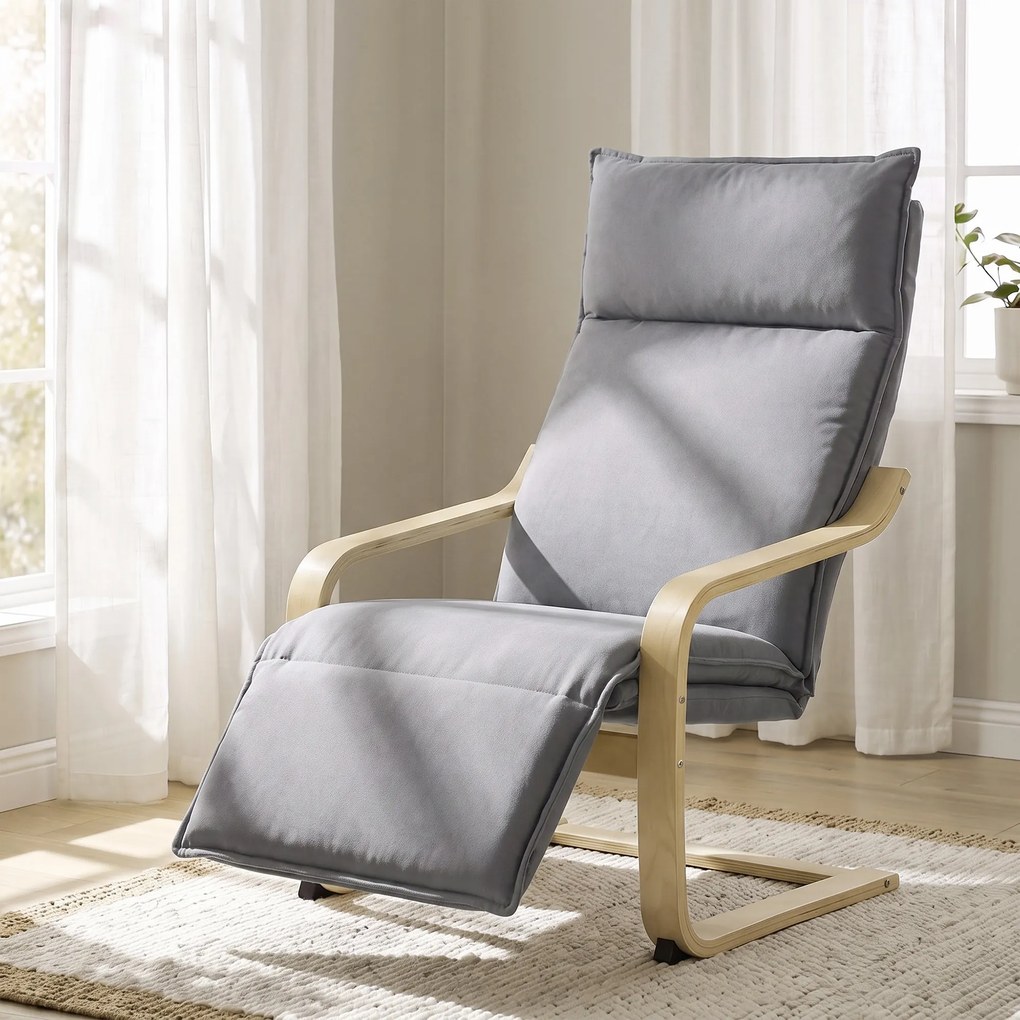 Poltrona de Sala com Apoio para os Pés, 90 x 67 x 105 cm, Balanço Suave, Cinzento