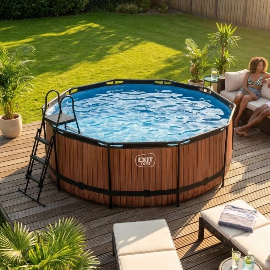 Piscina redonda Wood de 360 x 122 cm com bomba de filtro- castanha