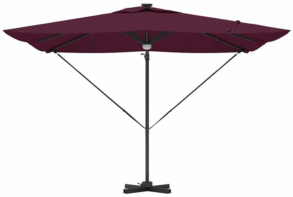 Parasol Cantilever Roma com LEDs Vermelho Bordeaux 286x285x270 cm em A