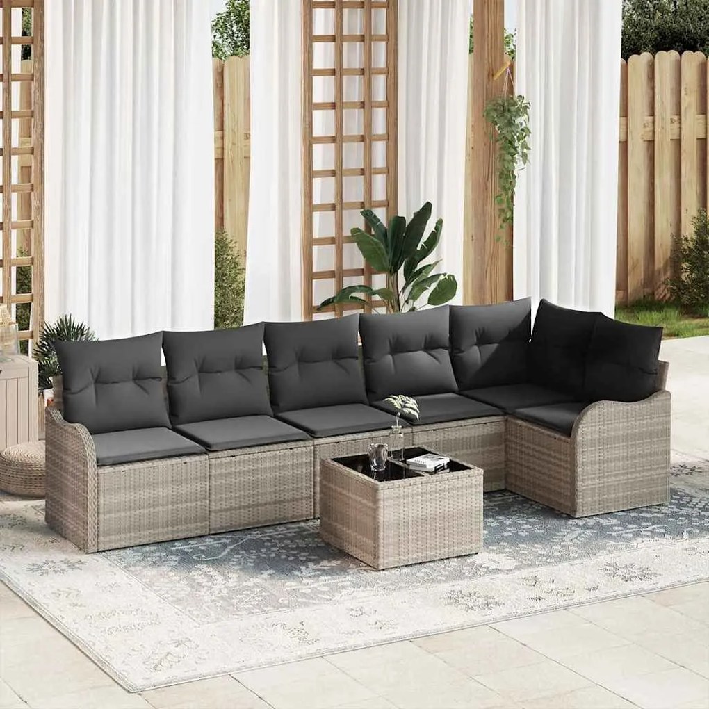 vidaXL Conjunto de Sofá de Jardim de 7 Peças com Almofadas Cinza em Rattan