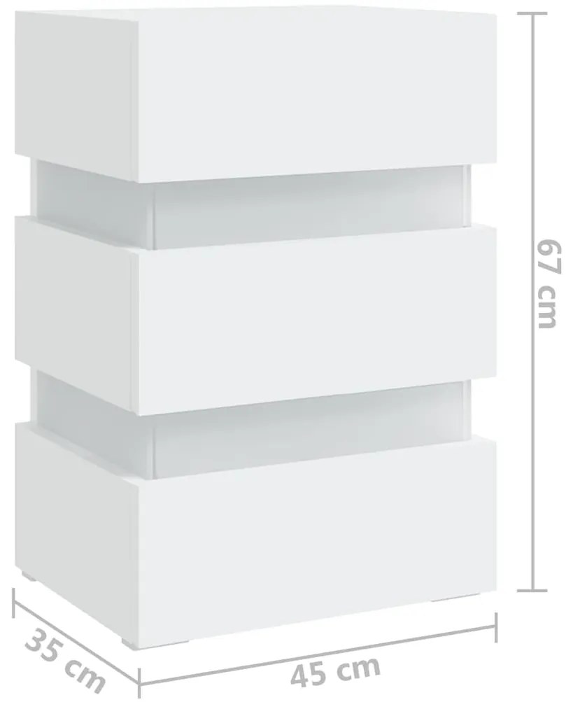 Mesa de cabeceira c/ luzes LED derivados de madeira branco