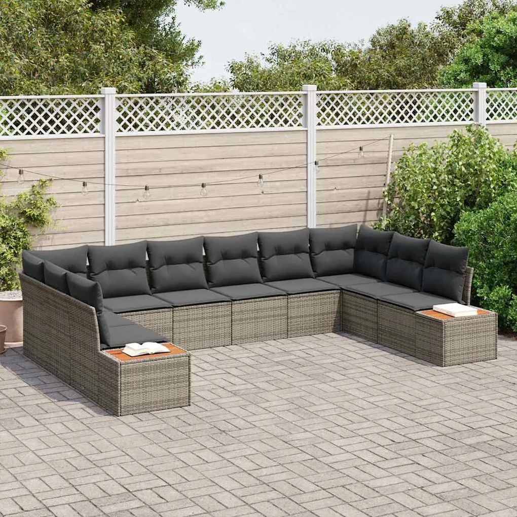 Conjunto de Sofá de Jardim vidaXL com Almofadas Cinzento de Rattan Pol