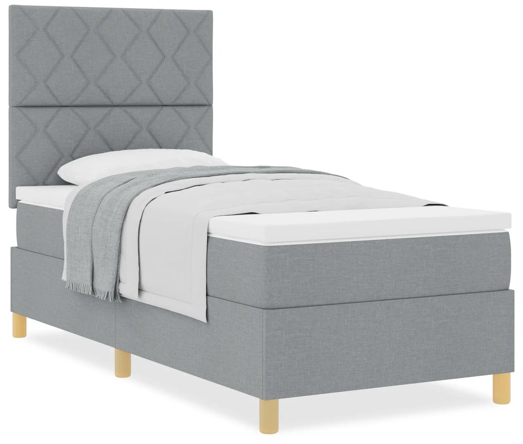 Cama Box Spring com Colchão Cinza Claro 90x200 cm Tecido