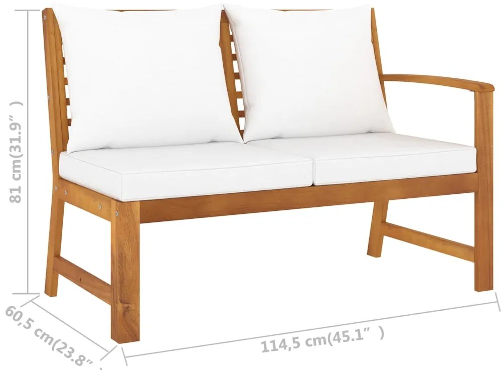 4 pcs conj. lounge jardim c/ almofadões cor creme acácia maciça
