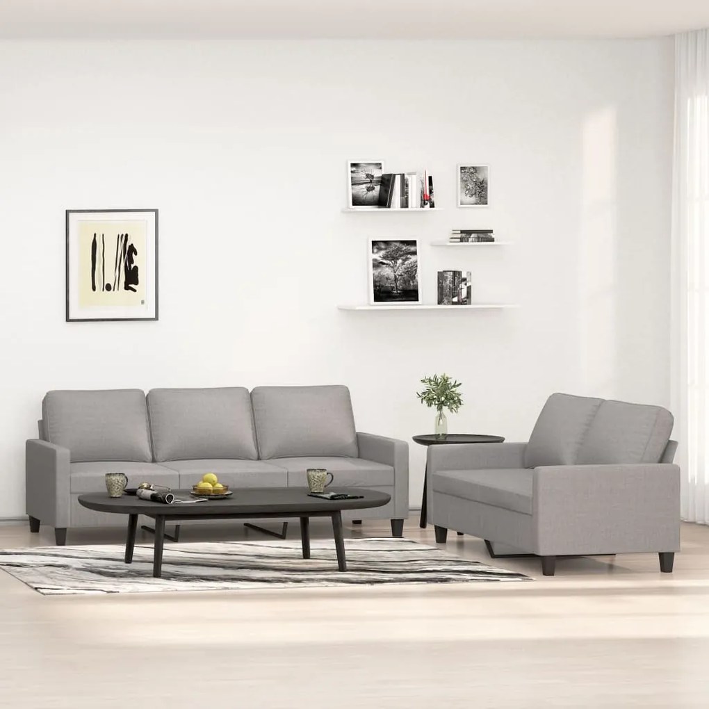 vidaXL 2 pcs conjunto de sofás com almofadões tecido cinzento-claro