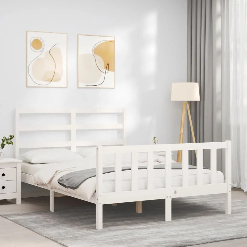 Estrutura de cama com cabeceira 120x200cm madeira maciça branco