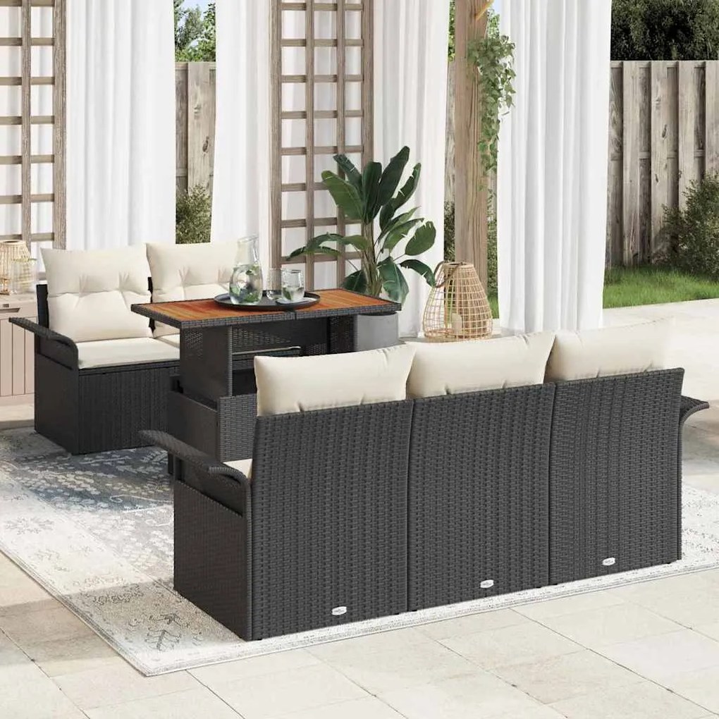 vidaXL Conjunto de Sofá de Jardim 6 pcs Preto e Creme vime PE