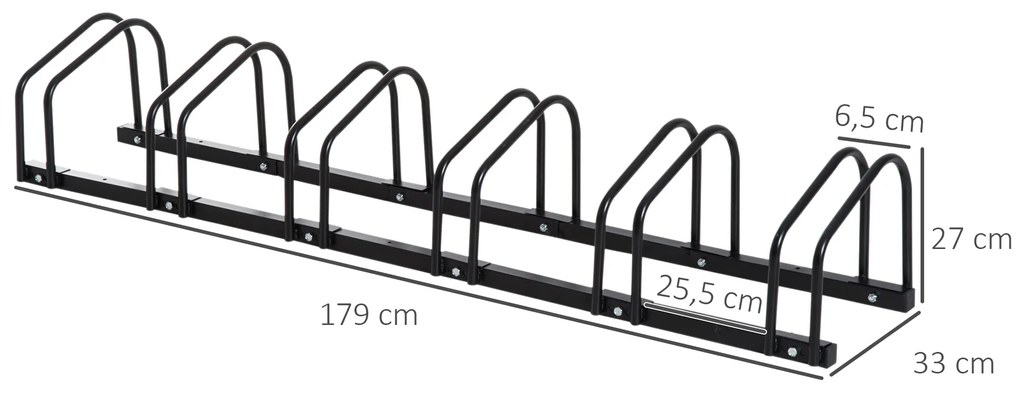 HOMCOM Estacionamento para 6 Bicicletas Suporte de Aço para Estacionar Bicicletas no Chão para Interior e Exterior 179x33x27 cm Preto