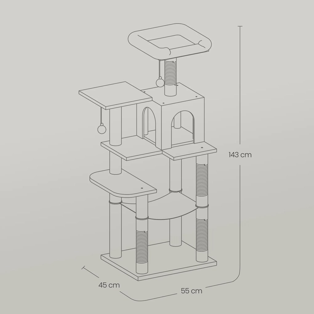 Arranhador para gatos 55 x 45 x 143 cm cinzento claro