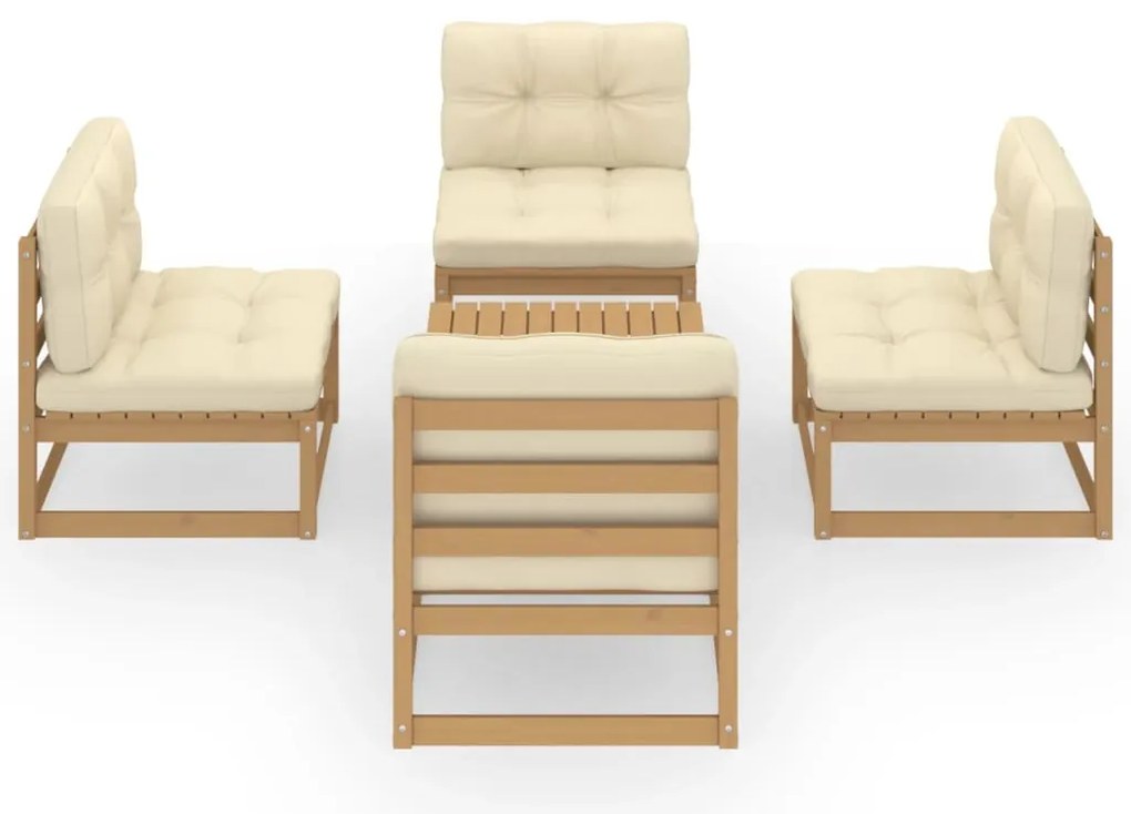5 pcs conjunto lounge de jardim c/ almofadões pinho maciço