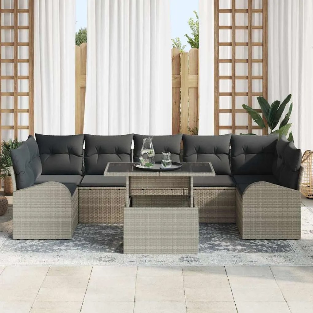 Conjunto de Sofá de Jardim vidaXL com Almofadas Cinza Claro de Vime Po