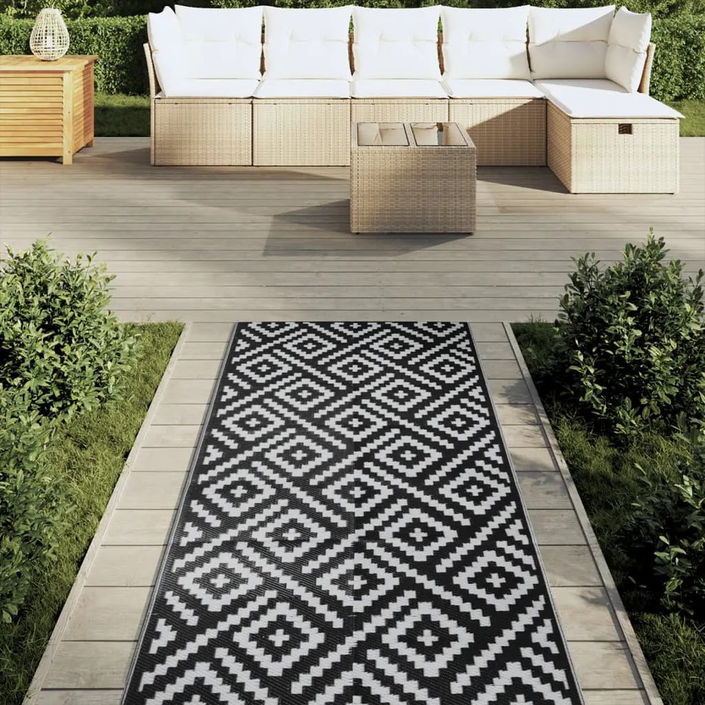 Tapete de exterior 80x250 cm ARAKIL PP Branco e Preto