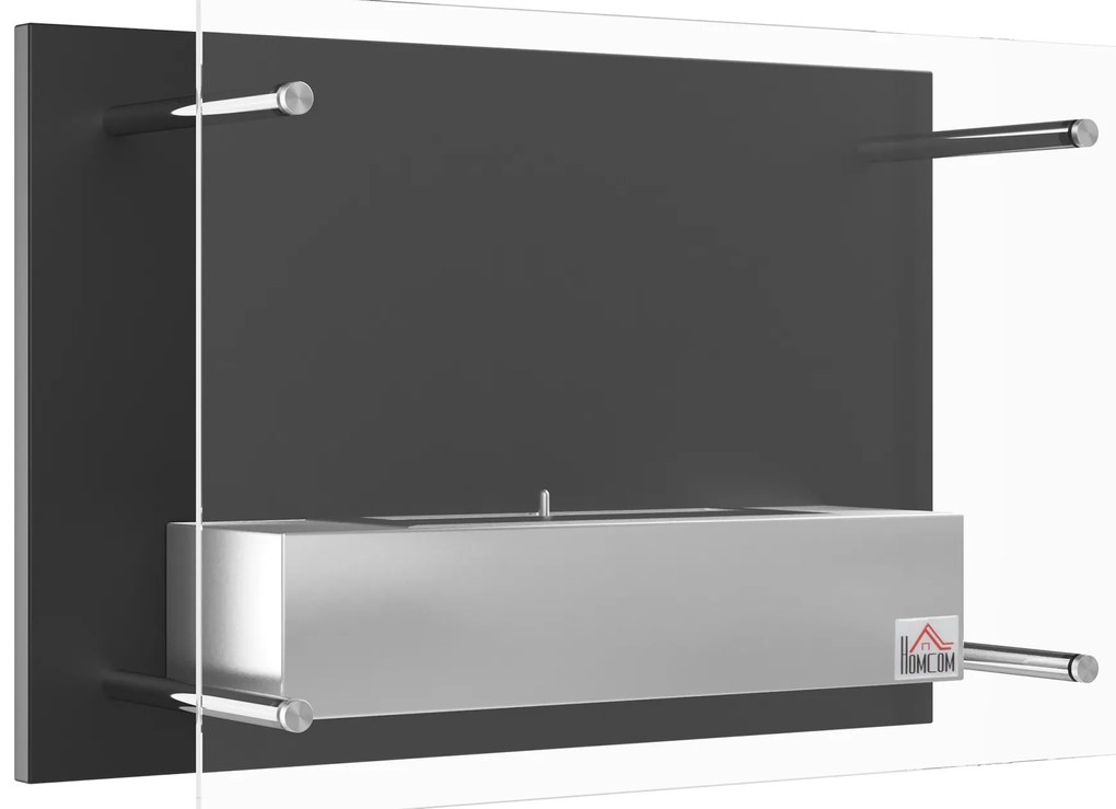 HOMCOM Lareira de Bioetanol de Parede 60x22x40cm Capacidade de 1,5 Combustão de 3 Horas Estufa de Bioetanol Preto