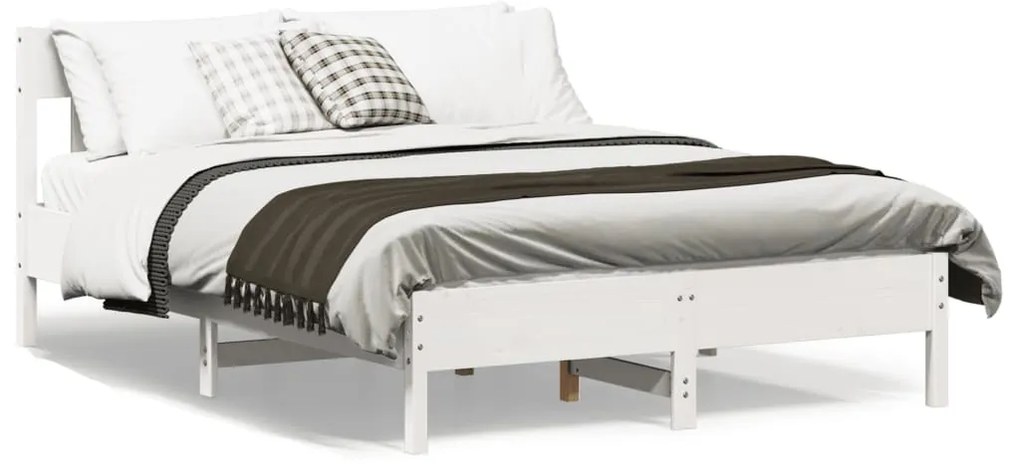 Cama sem colchão 140x190 cm madeira de pinho maciça branco