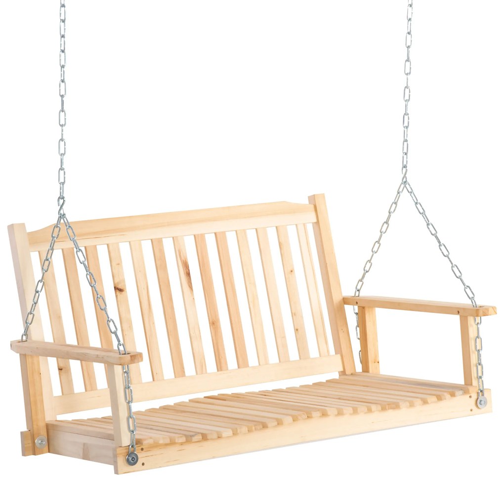 Outsunny Baloiço de Madeira de 2 Lugares com Correntes Ajustáveis e Desenho em Ripas Carga de 200 kg 117x69x60 cm Madeira | Aosom Portugal