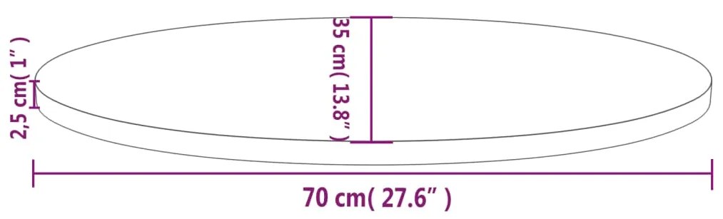 Tampo de mesa oval 70x35x2,5 cm madeira de pinho maciça