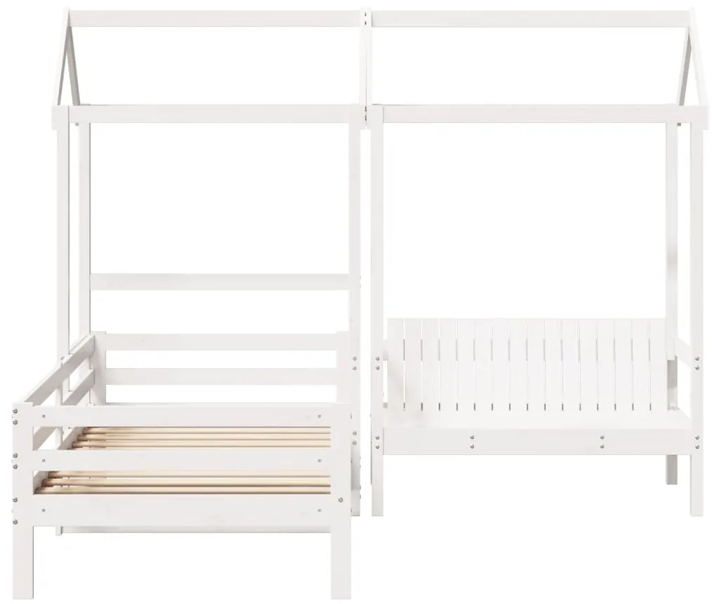 Conj. sofá-cama e banco c/ telhado 90x200cm pinho maciço branco