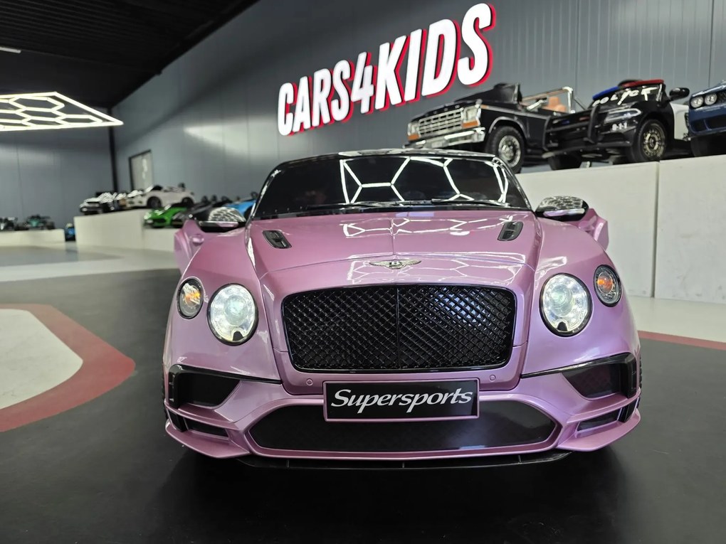 Carro elétrico infantil 12V Bentley Continental, telecomandado, , pneus de EVA, assento em pele cor rosa metalizado