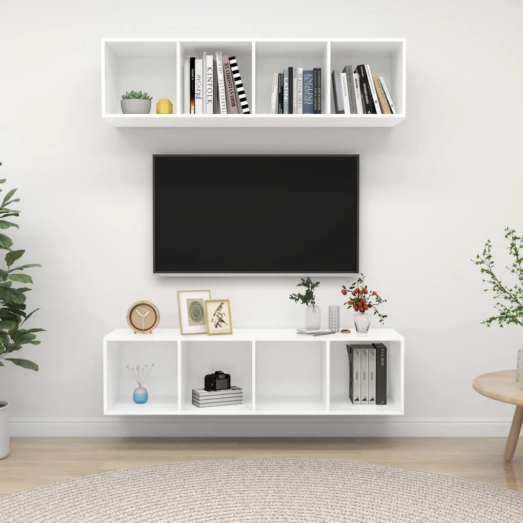 vidaXL Armários de parede para TV 2 pcs derivados de madeira branco