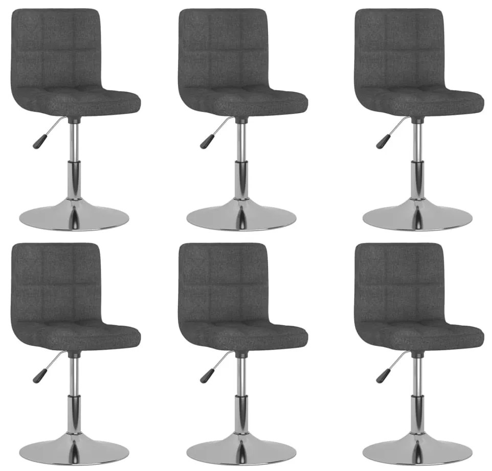 Cadeiras de jantar giratórias 6 pcs tecido cinzento-escuro